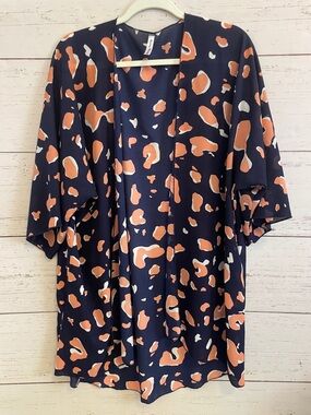 Sunday Morning Navy and Pink Patterned Open Front Kimono/Coverup, One Size